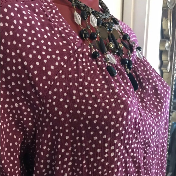 NWT Retrology Boho Woven Top Peasant Blouse S/S Lace Plus SIZE 1X  Berry - Picture 9 of 10